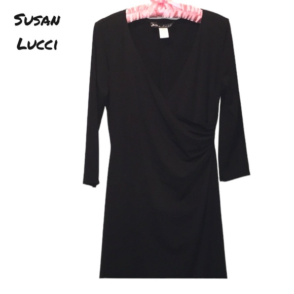 Susan Lucci Black Faux Wrap Dress - Picture 1 of 8
